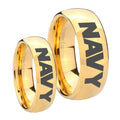 Navy Dome Gold Tungsten Mens Band Set