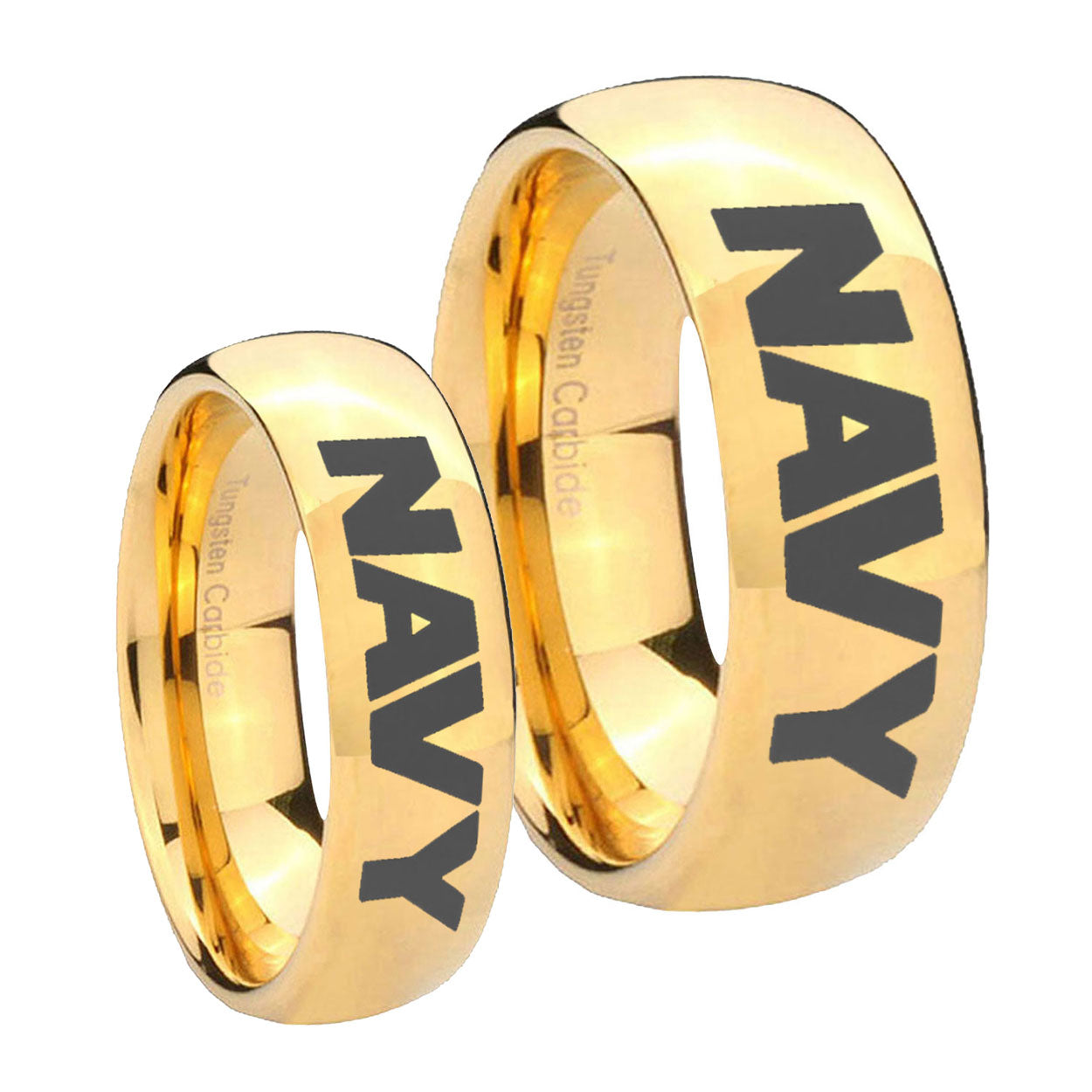 Navy Dome Gold Tungsten Mens Band Set
