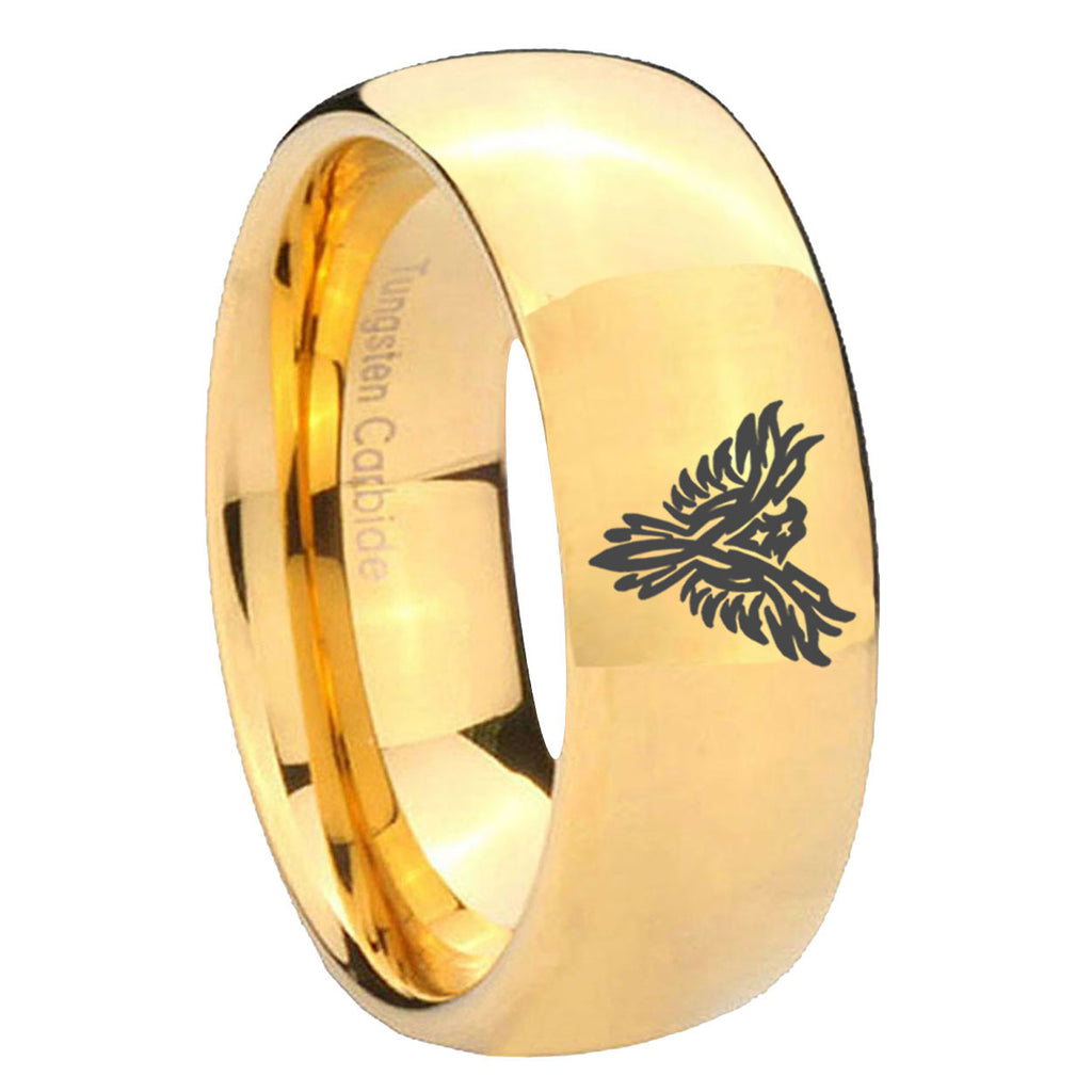 8MM Phoenix Dome Polish Gold Tungsten Mens Wedding Ring