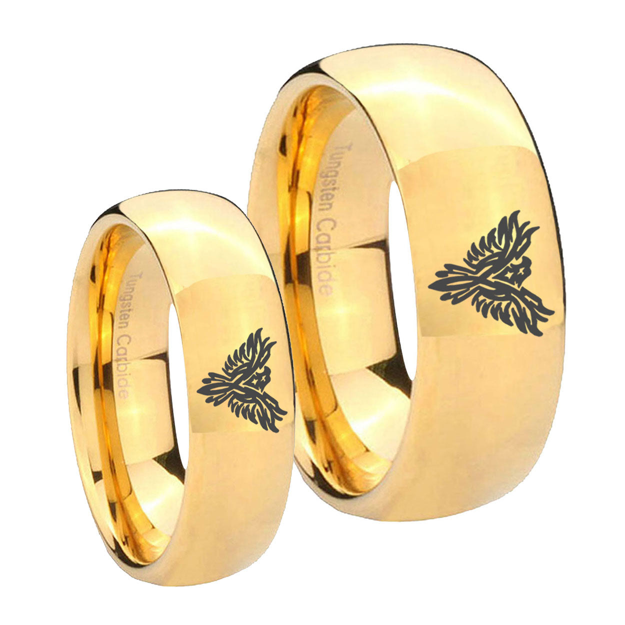 Phoenix Dome Gold Tungsten Couple Rings