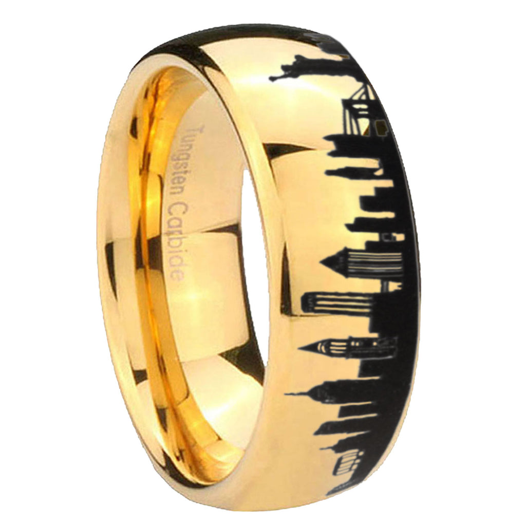 NY New York City Dome Polish Gold Tungsten Engraved Ring