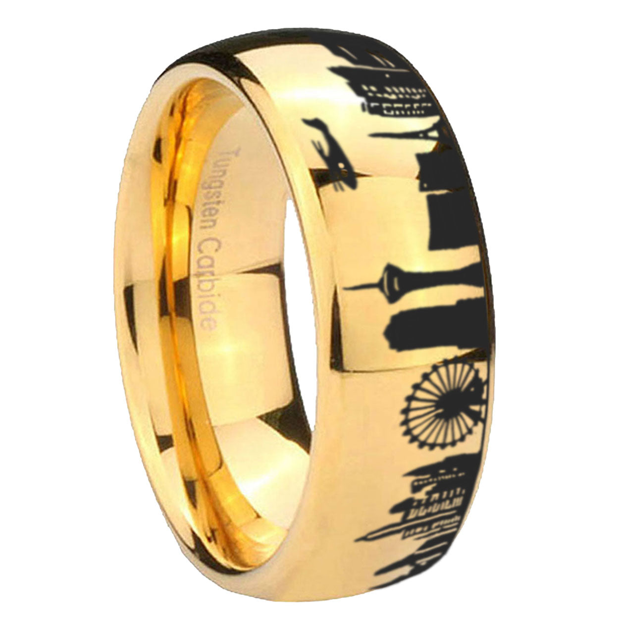 LA Las Vegas City Dome Polish Gold Tungsten Promised Ring