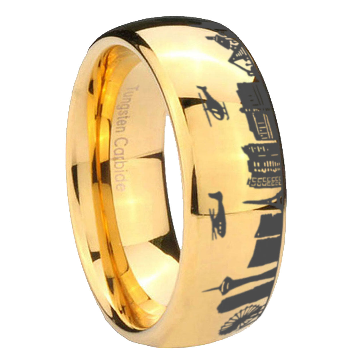 8MM LA Las Vegas City Dome Polish Gold Tungsten Promised Ring