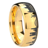 8mm France Paris City Dome Polish Gold Tungsten Wedding Band Mens