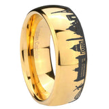 8mm France Paris City Dome Polish Gold Tungsten Wedding Band Mens