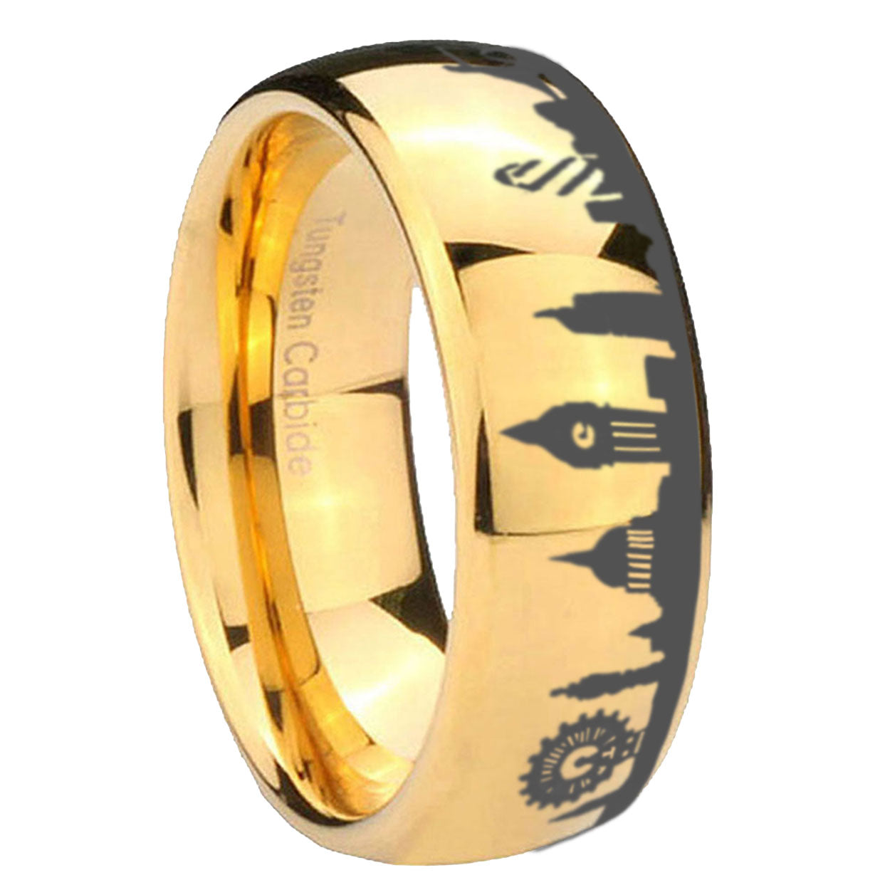 UK London City Dome Polish Gold Tungsten Engraved Ring