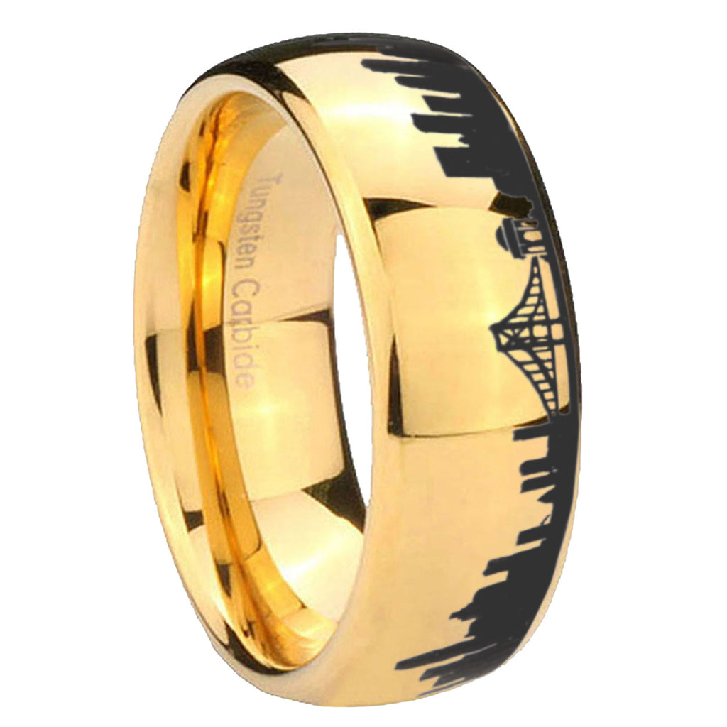 CA San Francisco City Dome Polish Gold Tungsten Promised Ring
