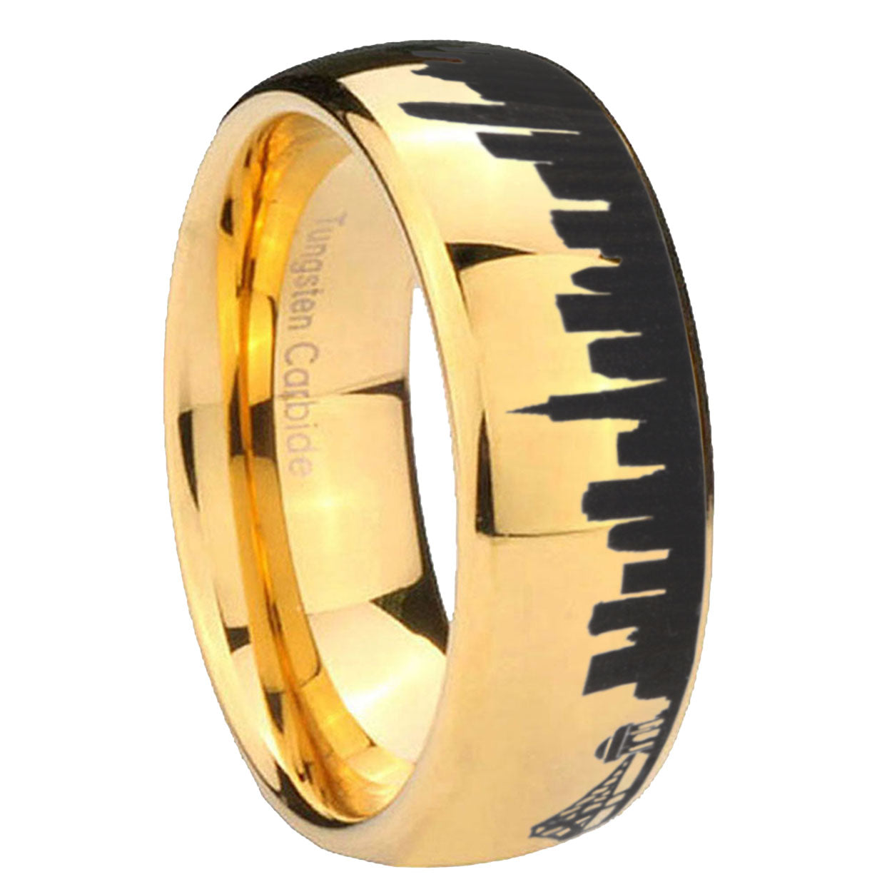 8MM CA San Francisco City Dome Polish Gold Tungsten Promised Ring