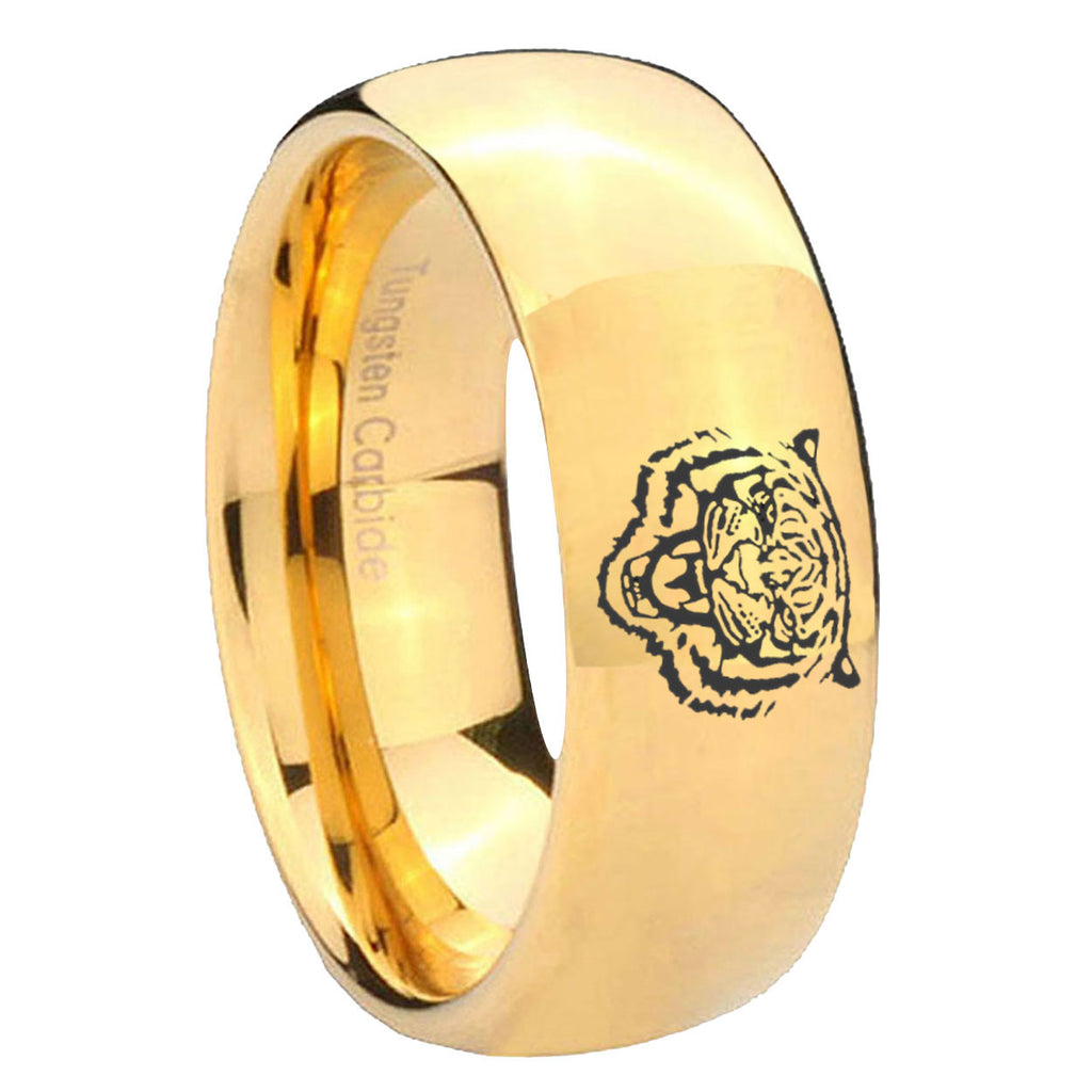 8MM Lion Dome Polish Gold Tungsten Mens Wedding Ring