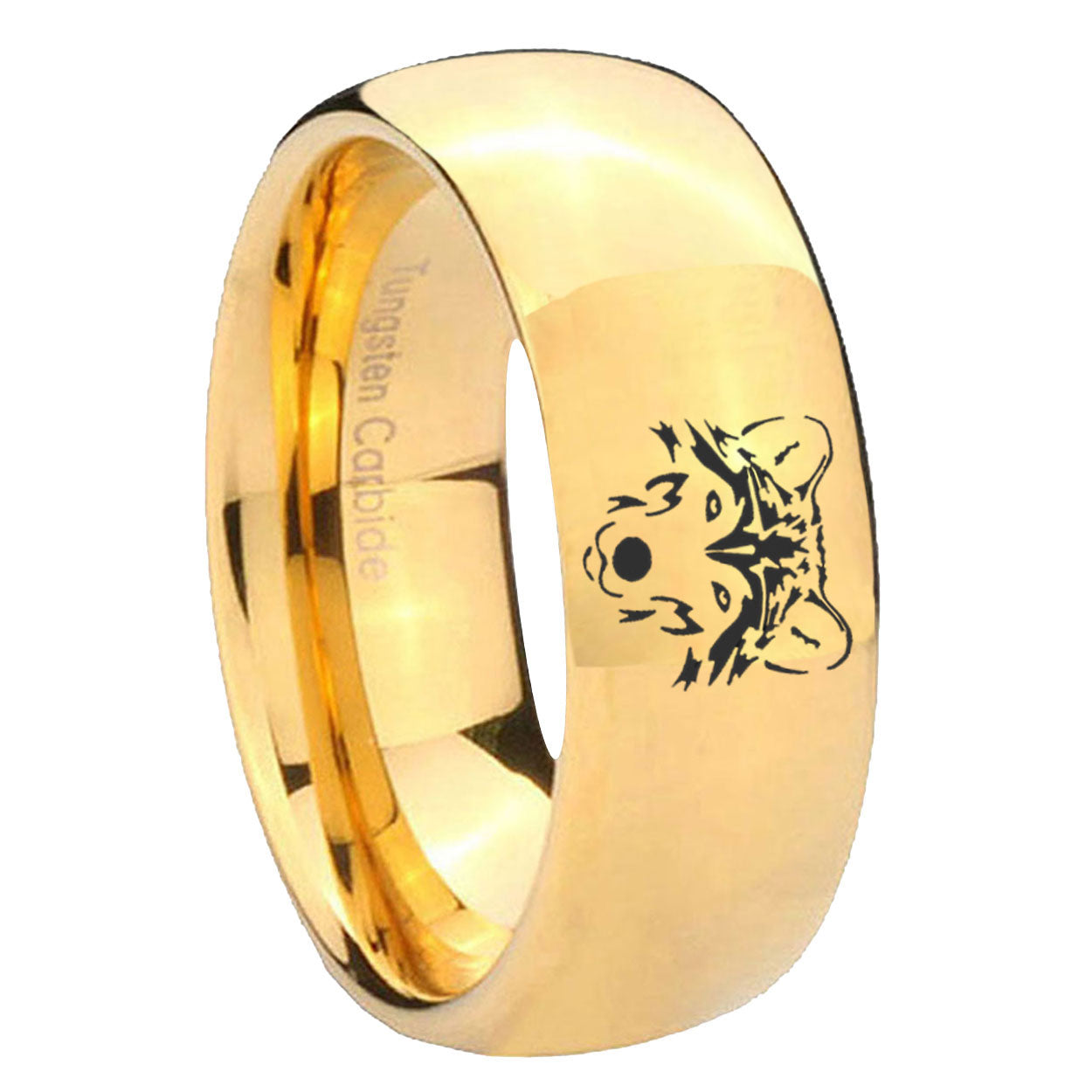8MM Wolf Dome Polish Gold Tungsten Mens Wedding Band