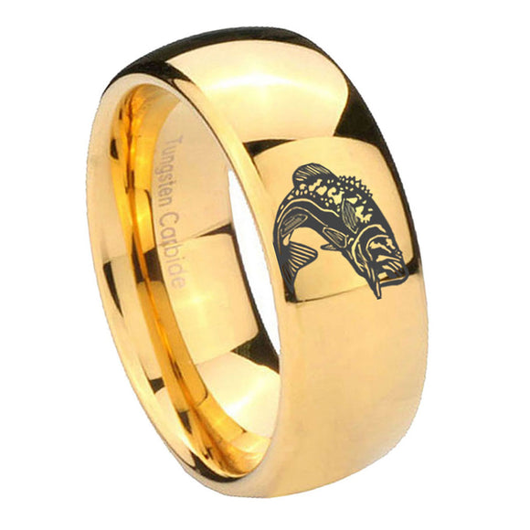 10mm-Fishing-Dome-Gold-Tungsten-Carbide-Wedding-Band-Mens