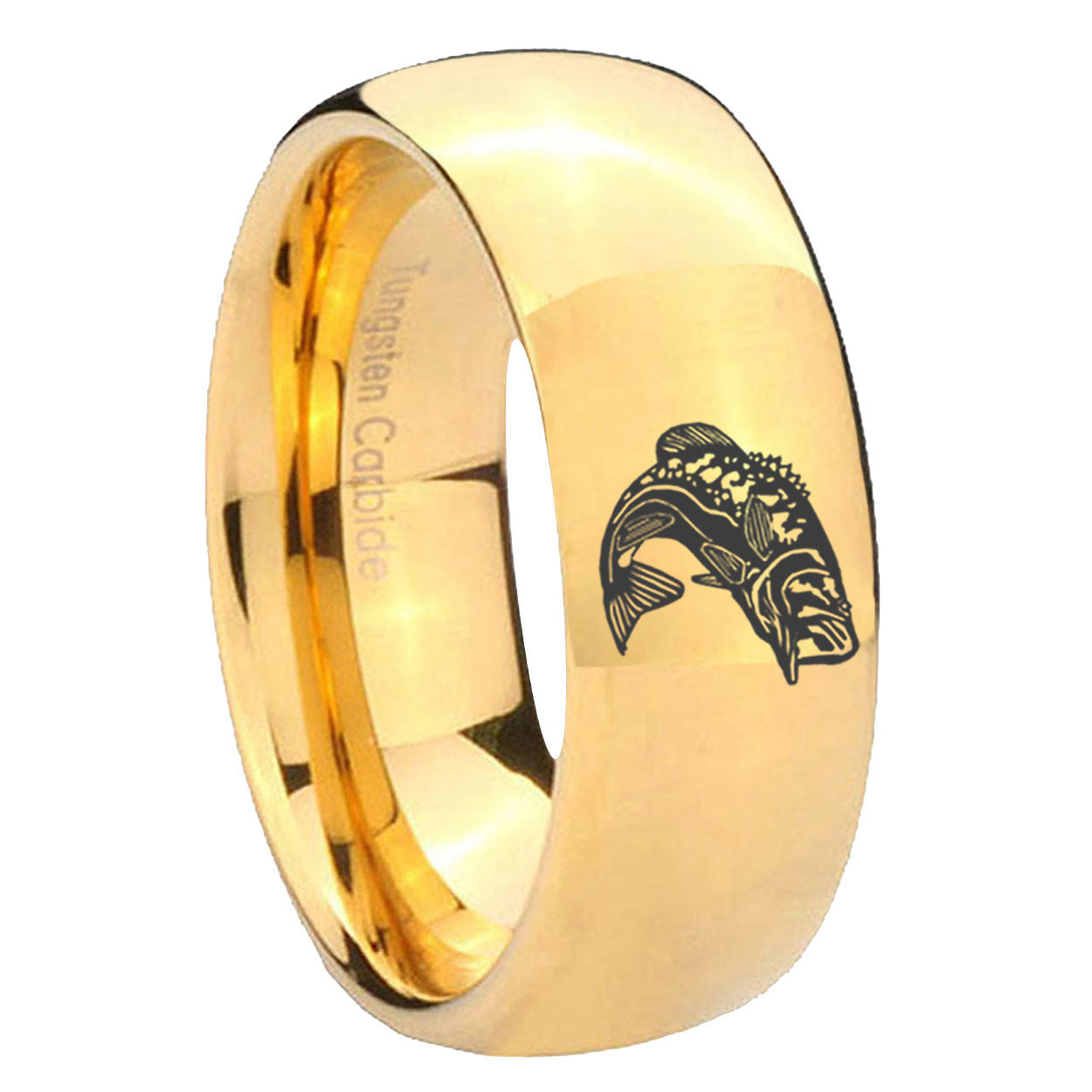 8MM Fishing Dome Polish Gold Tungsten Ring For Him