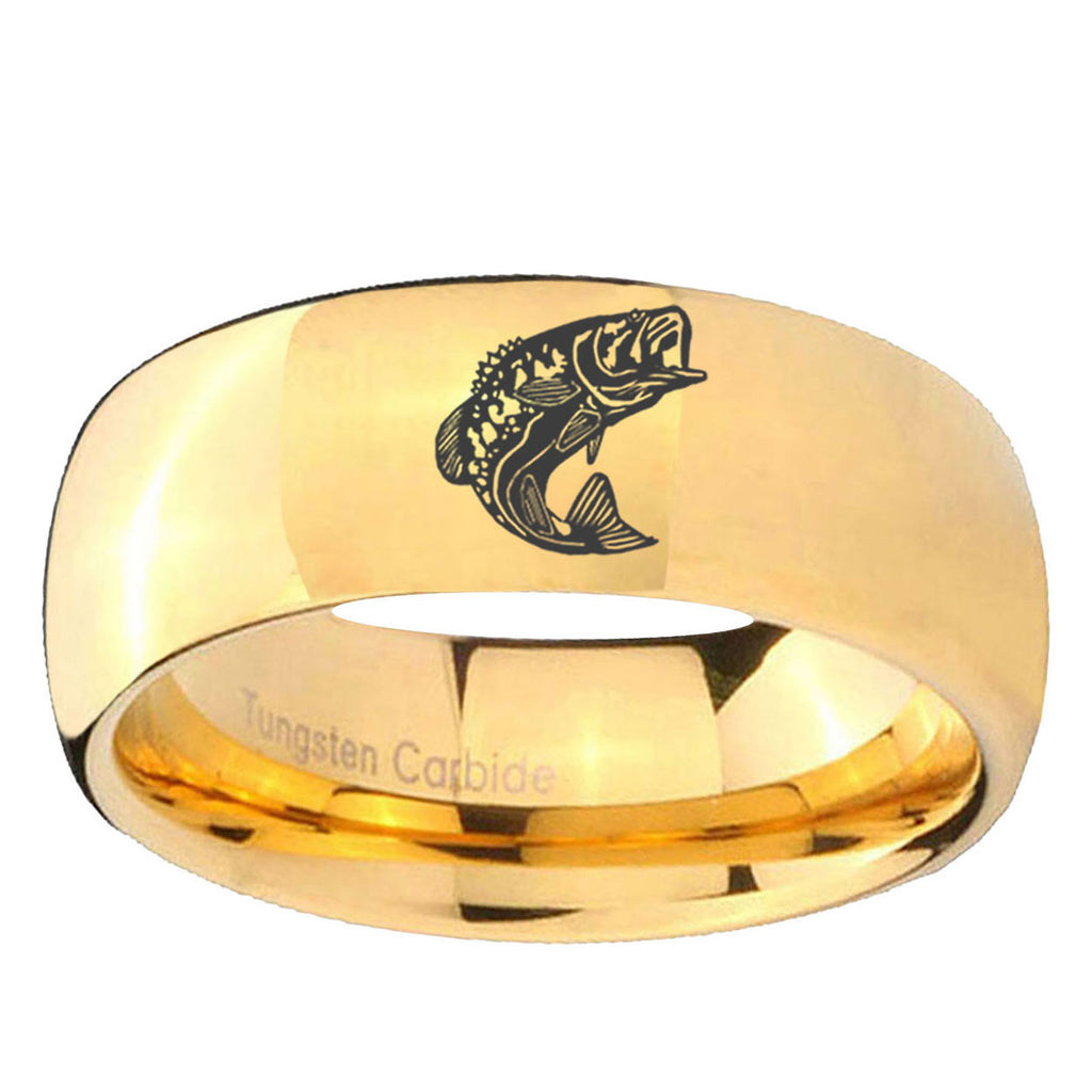 5MM Fishing Dome Polish Gold Tungsten Ring For Him
