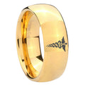 8MM Medical Symbol Dome Polish Gold Tungsten Ring For Men