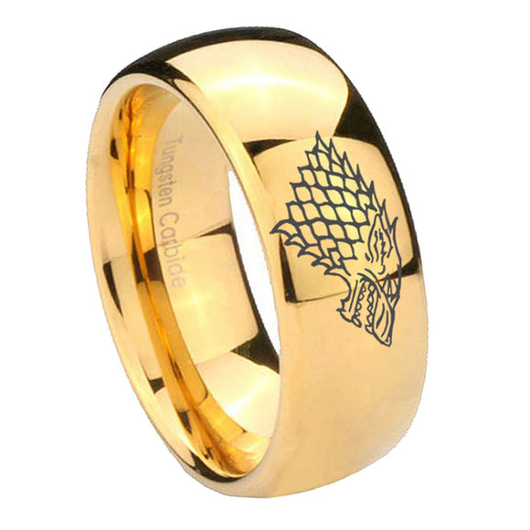 10mm-Game-Of-Thrones-House-Stark-Direwolf-Dome-Gold-Tungsten-Carbide-Wedding-Band-Mens