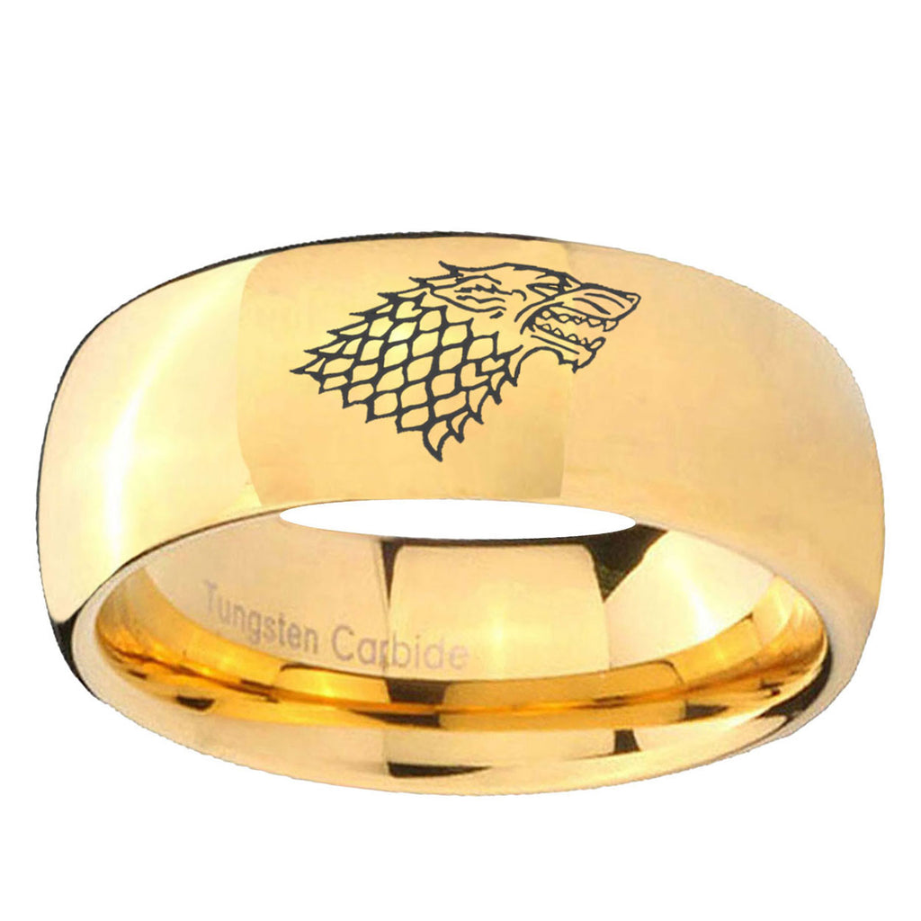 10mm Game Of Thrones House Stark Direwolf Dome Gold Tungsten Ring