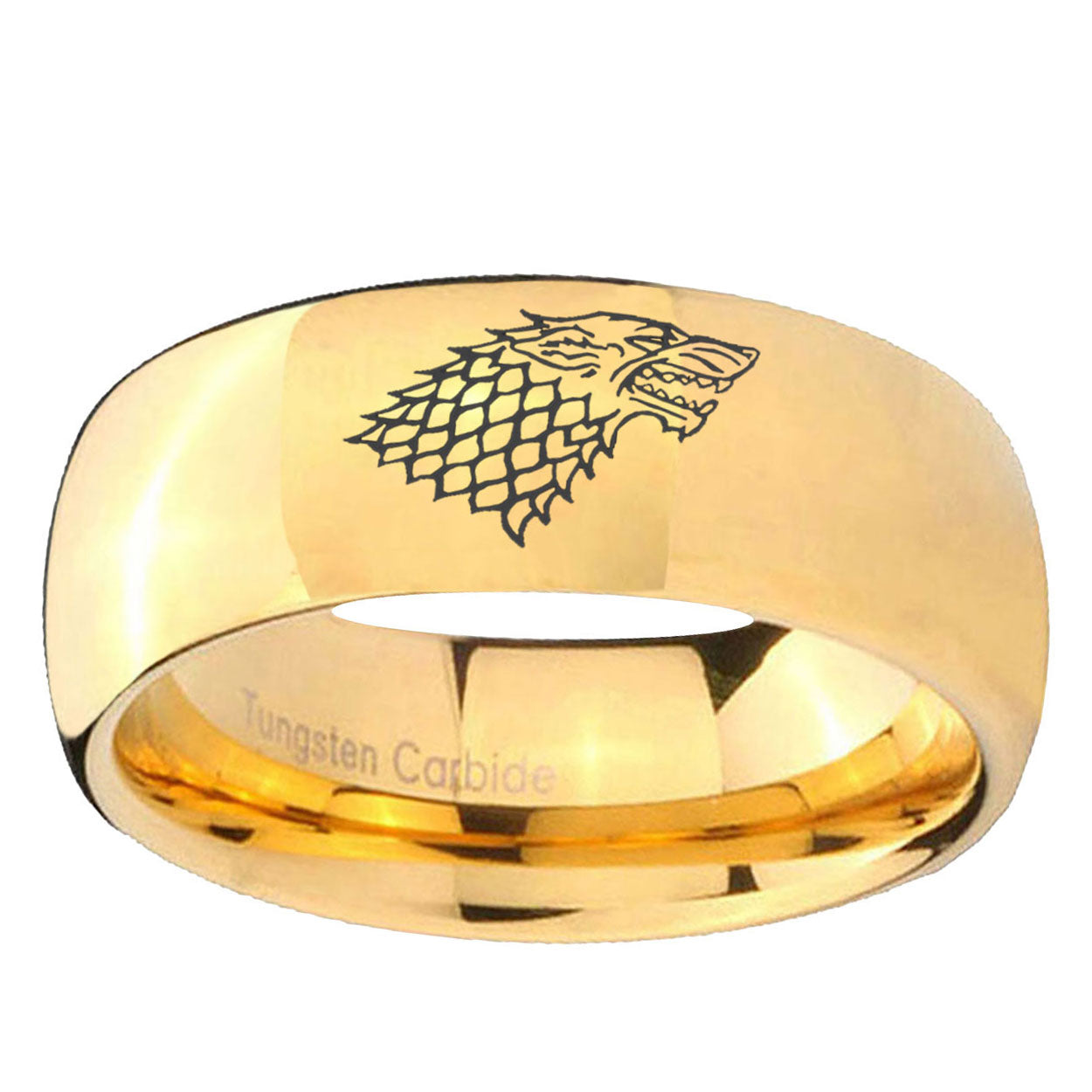 10mm Game Of Thrones House Stark Direwolf Dome Gold Tungsten Ring