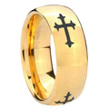 10mm Christian Cross Religious Dome Gold Tungsten Carbide Wedding Band Mens
