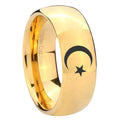 8MM Crescent Moon Stars Dome Polish Gold Tungsten Engravable Ring