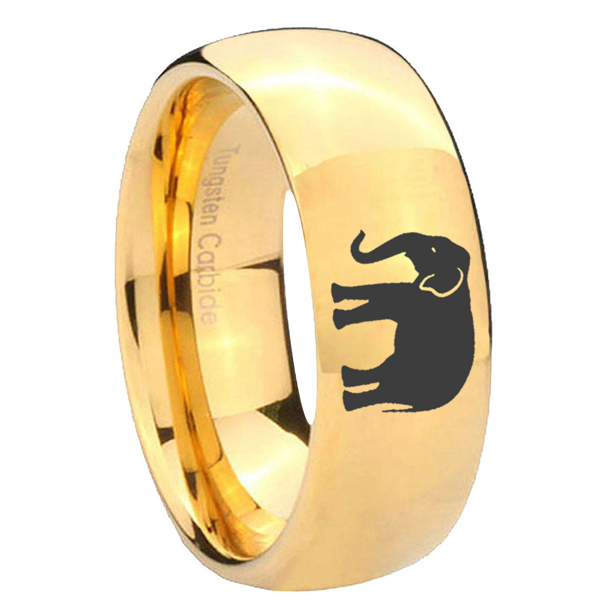 8MM Elephant Dome Polish Gold Tungsten Comfort Fit Ring