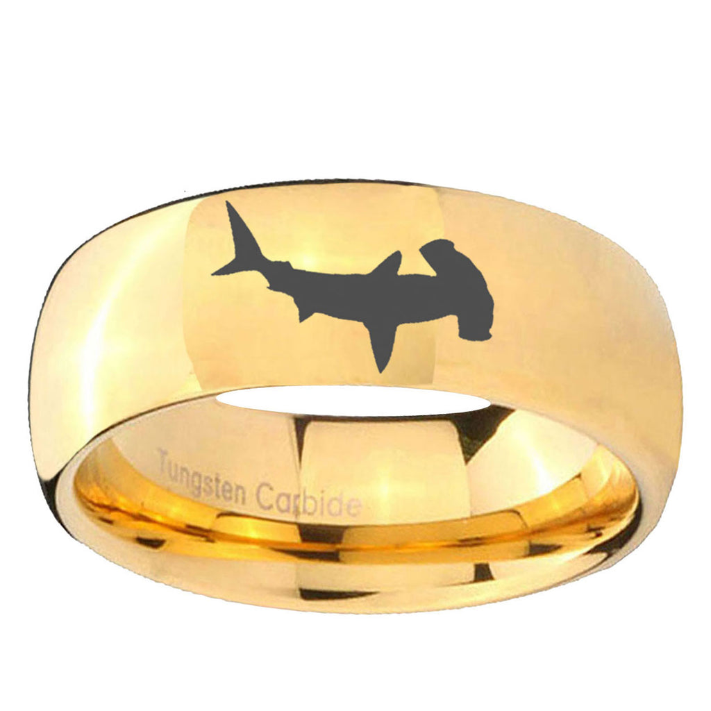 5MM Hammerhead Shark Dome Polish Gold Tungsten Comfort Fit Ring