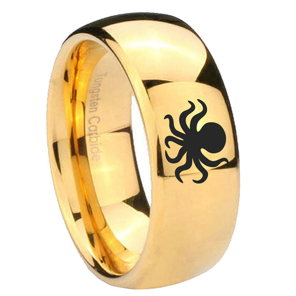 10mm-Octopus-Dome-Gold-Tungsten-Carbide-Wedding-Band-Mens