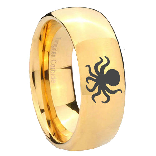 10mm Octopus Dome Gold Tungsten Carbide Wedding Band Mens