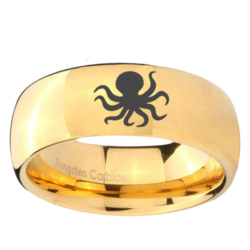 10mm Octopus Dome Gold Tungsten Ring