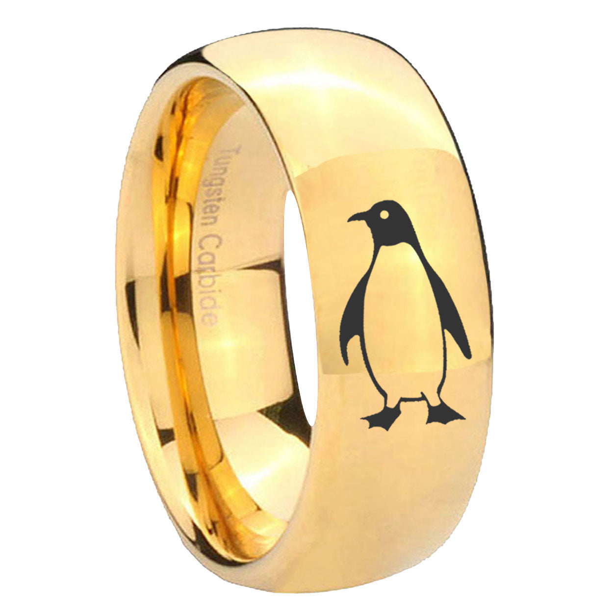 10mm Penguin Dome Gold Tungsten Carbide Wedding Band Mens