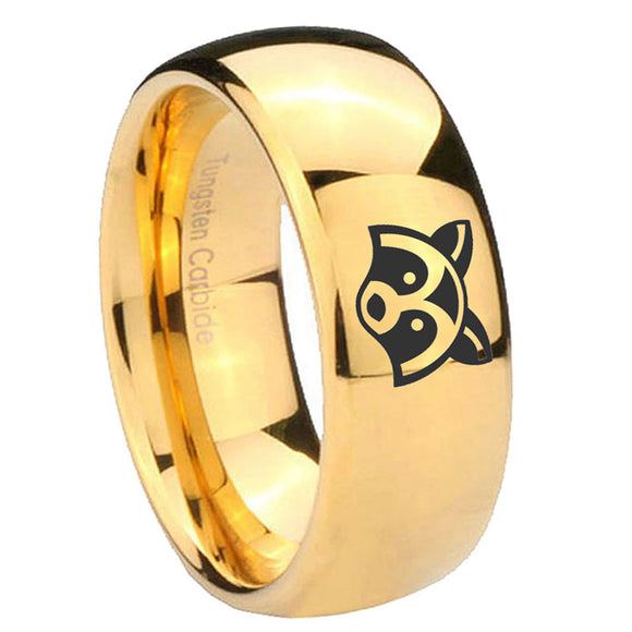 10mm-Raccoon-Animal-Dome-Gold-Tungsten-Carbide-Wedding-Band-Mens