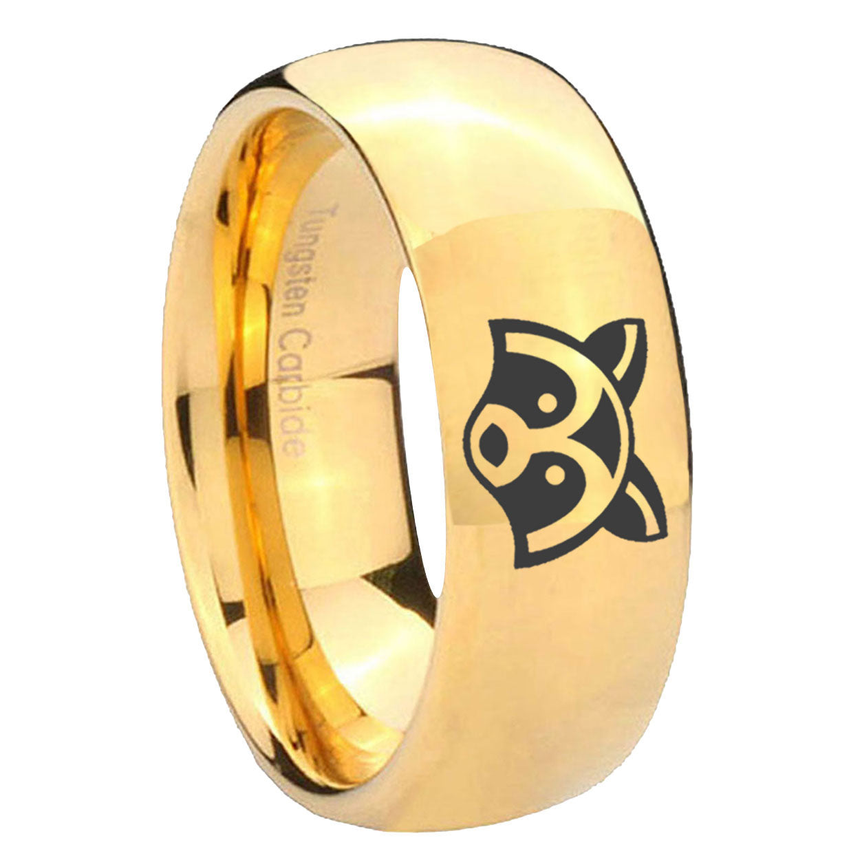 10mm Raccoon Animal Dome Gold Tungsten Carbide Wedding Band Mens