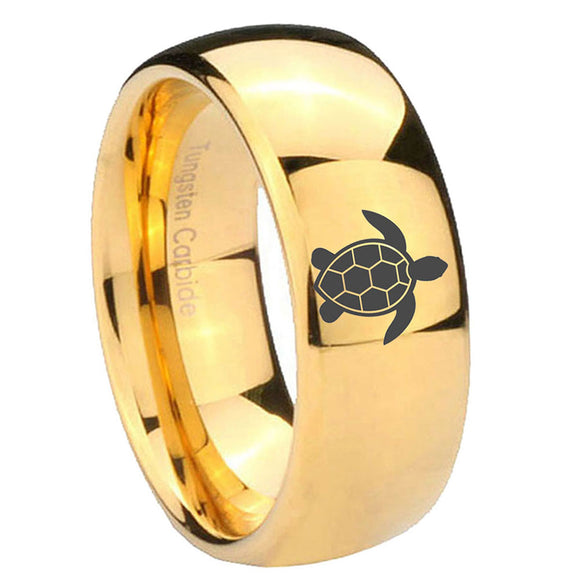 8mm Sea Turtle Dome Polish Gold Casual Rings For Men