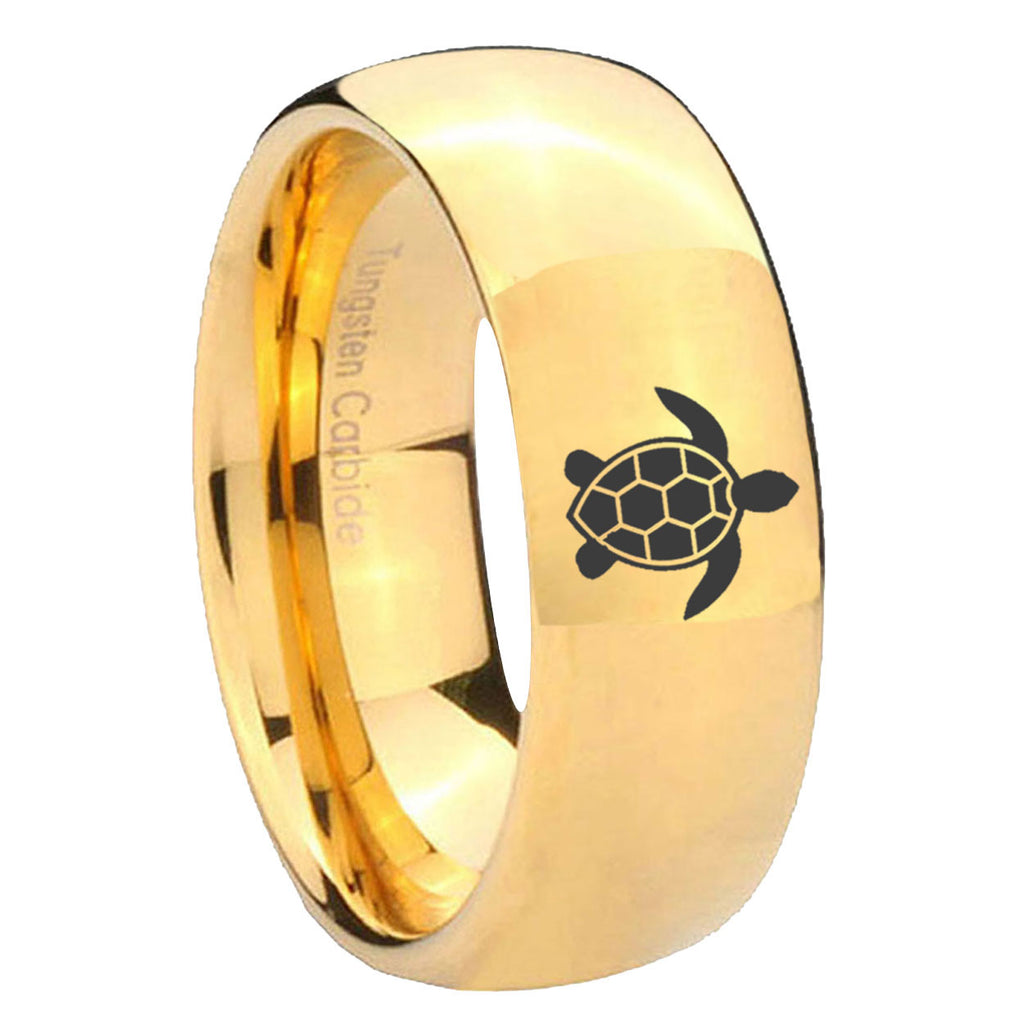 8MM Sea Turtle Dome Polish Gold Tungsten Mens Engagement Ring