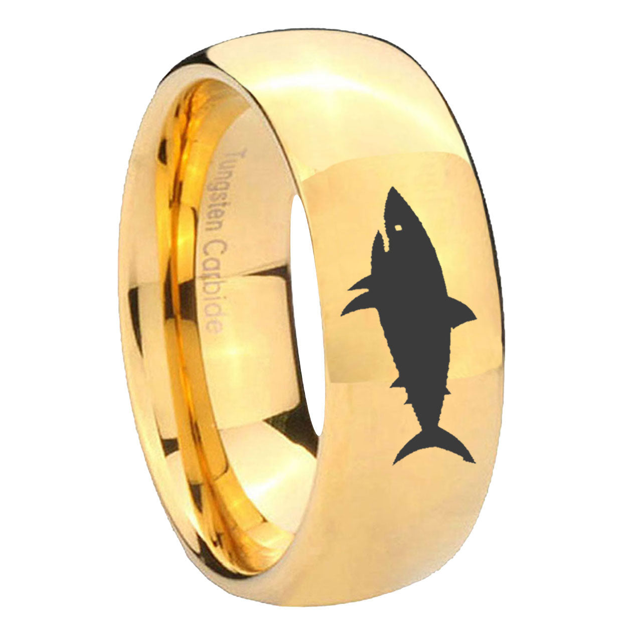 10mm Shark Dome Gold Tungsten Carbide Wedding Band Mens