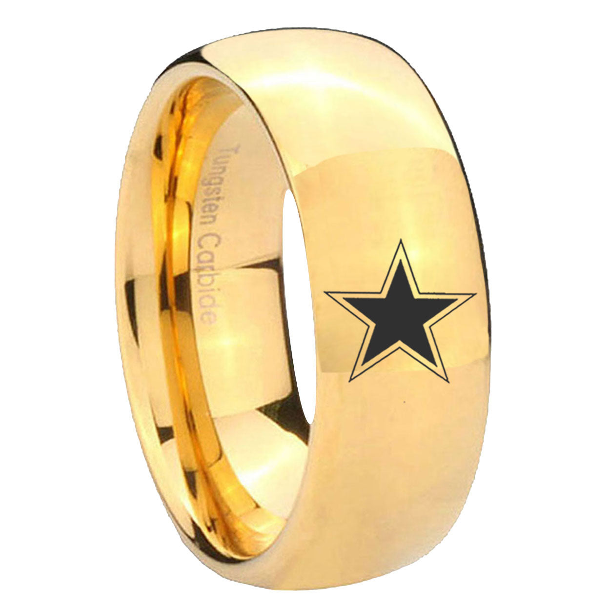 10mm Cowboys Star Dome Gold Tungsten Carbide Wedding Band Mens