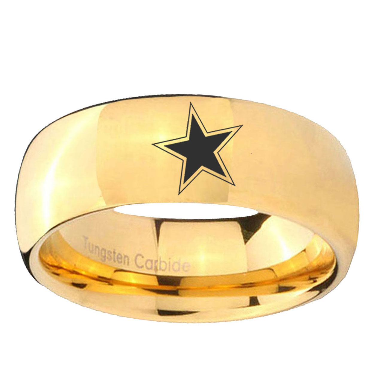 5MM Cowboys Star Dome Polish Gold Tungsten Wedding Rings