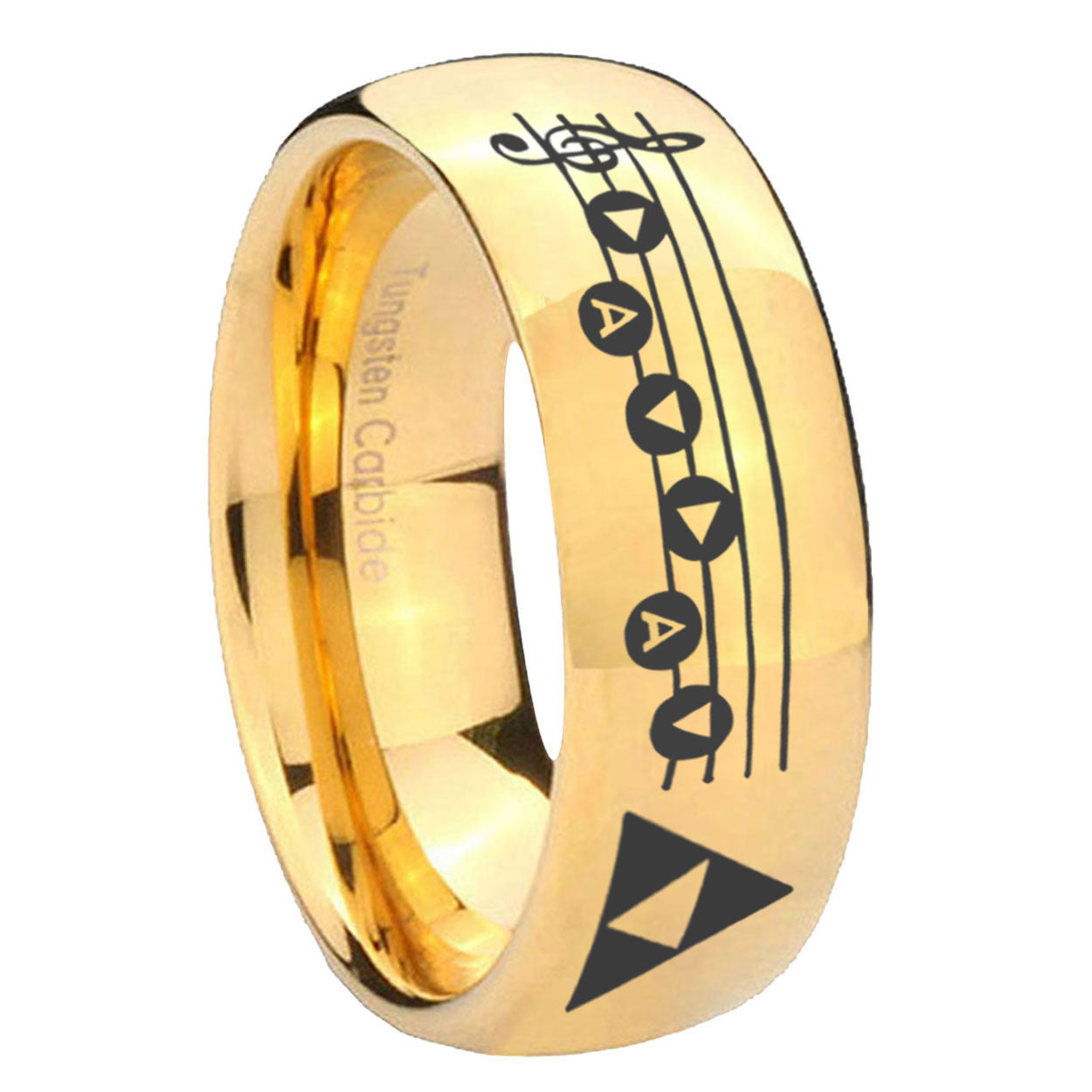 8MM Ocarina Songs Zelda Dome Polish Gold Tungsten Wedding Band