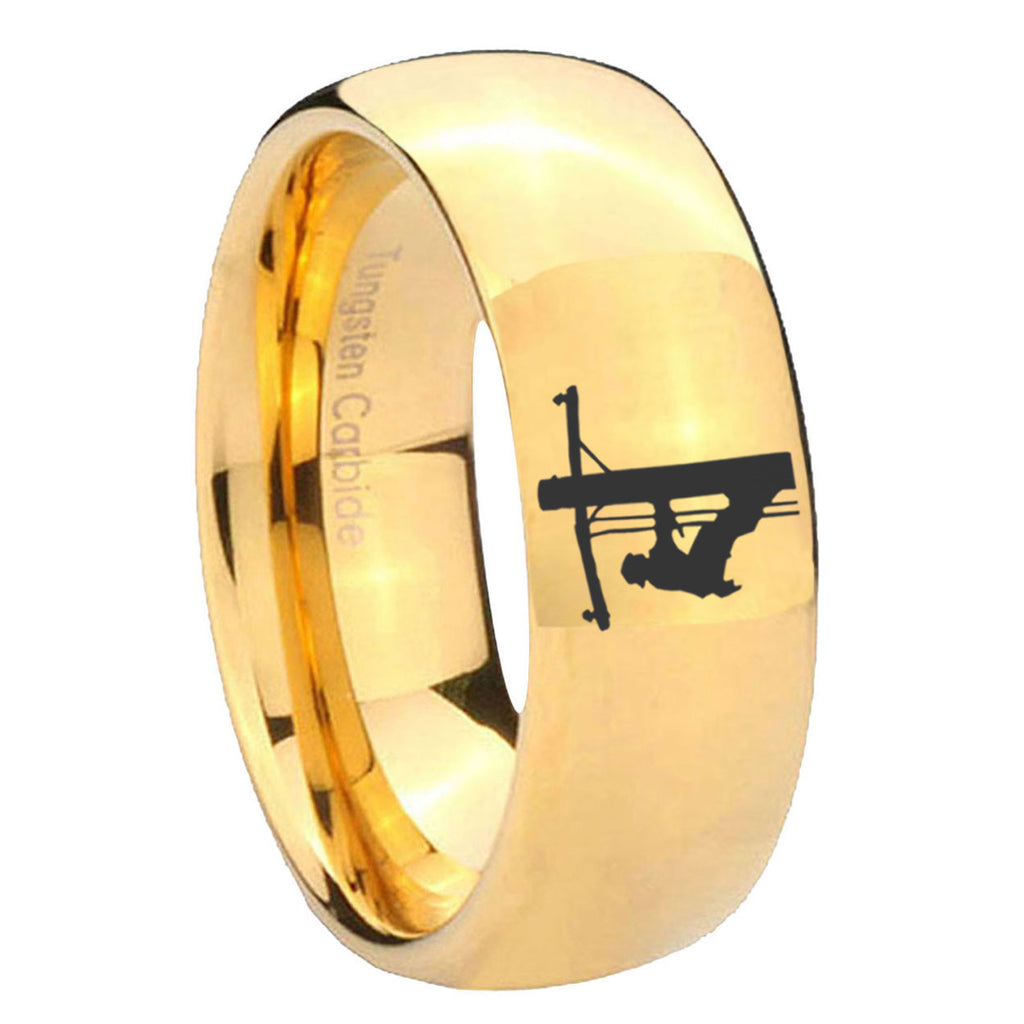 8MM Lineman Symbol Dome Polish Gold Tungsten Wedding Band