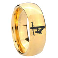 8MM Lineman Symbol Dome Polish Gold Tungsten Wedding Band