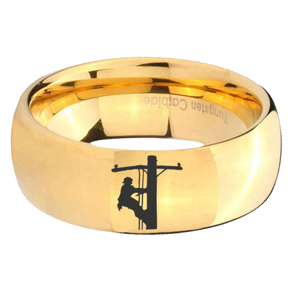 5MM Lineman Symbol Dome Polish Gold Tungsten Wedding Band