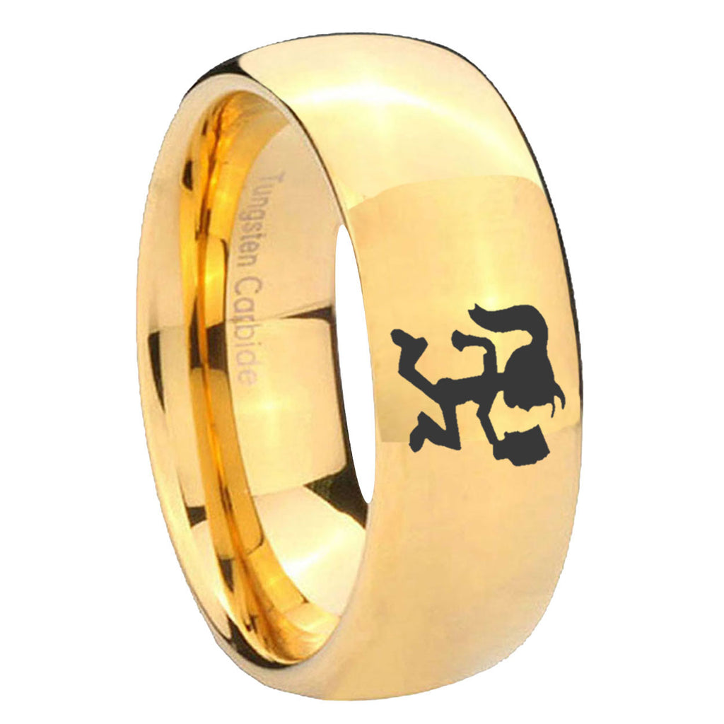 8MM Hatchet Woman Dome Polish Gold Tungsten Men And Women Ring