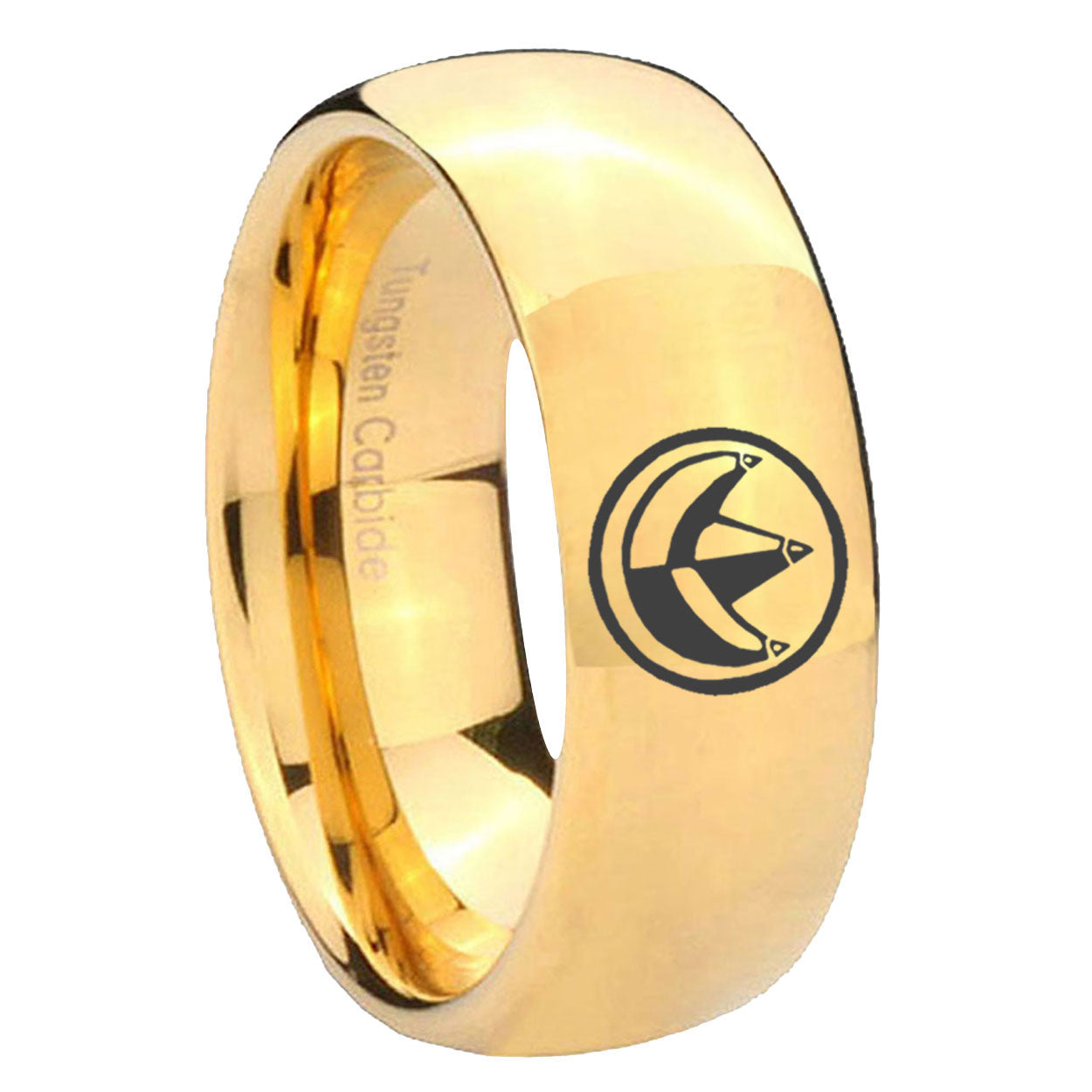 10mm Green Ranger Power Dome Gold Tungsten Carbide Wedding Band Mens