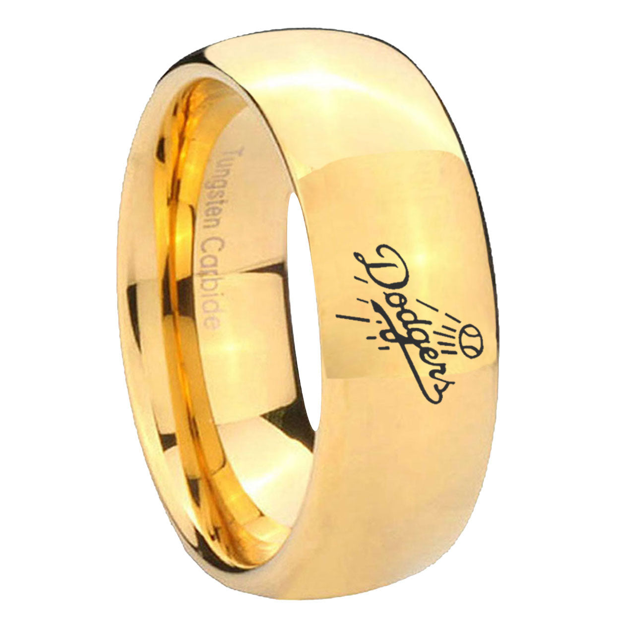 10mm LA Dogers MLB Baseball Dome Gold Tungsten Carbide Mens Promise Ring