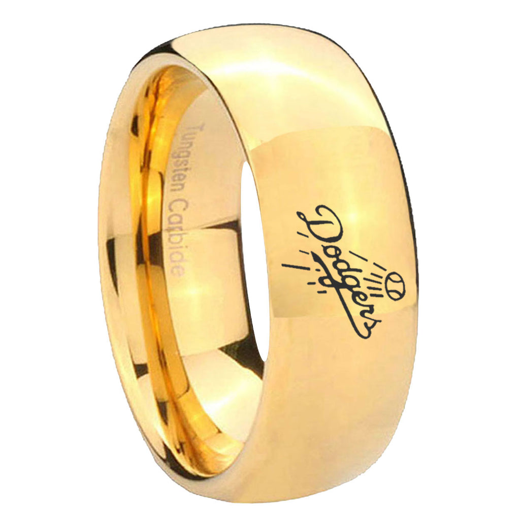 8MM LA Dogers MLB Baseball Dome Polish Gold Tungsten Ring