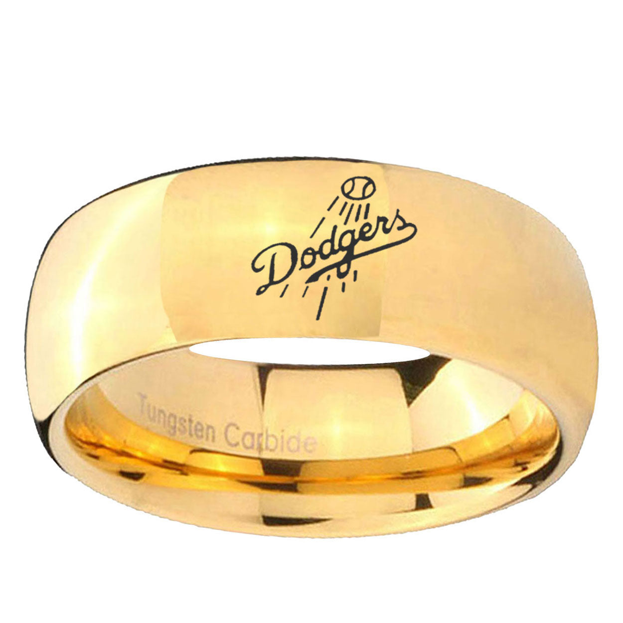 10mm LA Dogers MLB Baseball Dome Gold Tungsten Ring