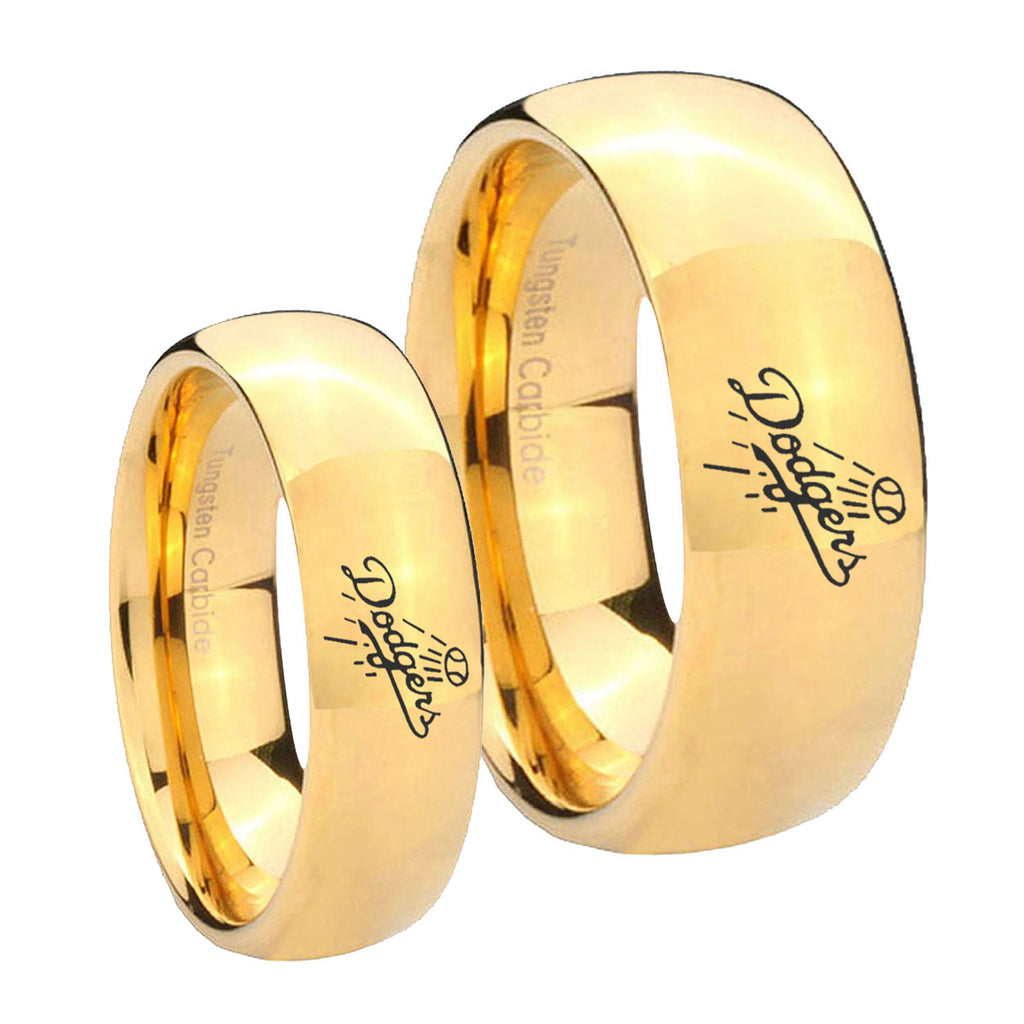 LA Dogers MLB Baseball Dome Gold Tungsten Matching Ring Set