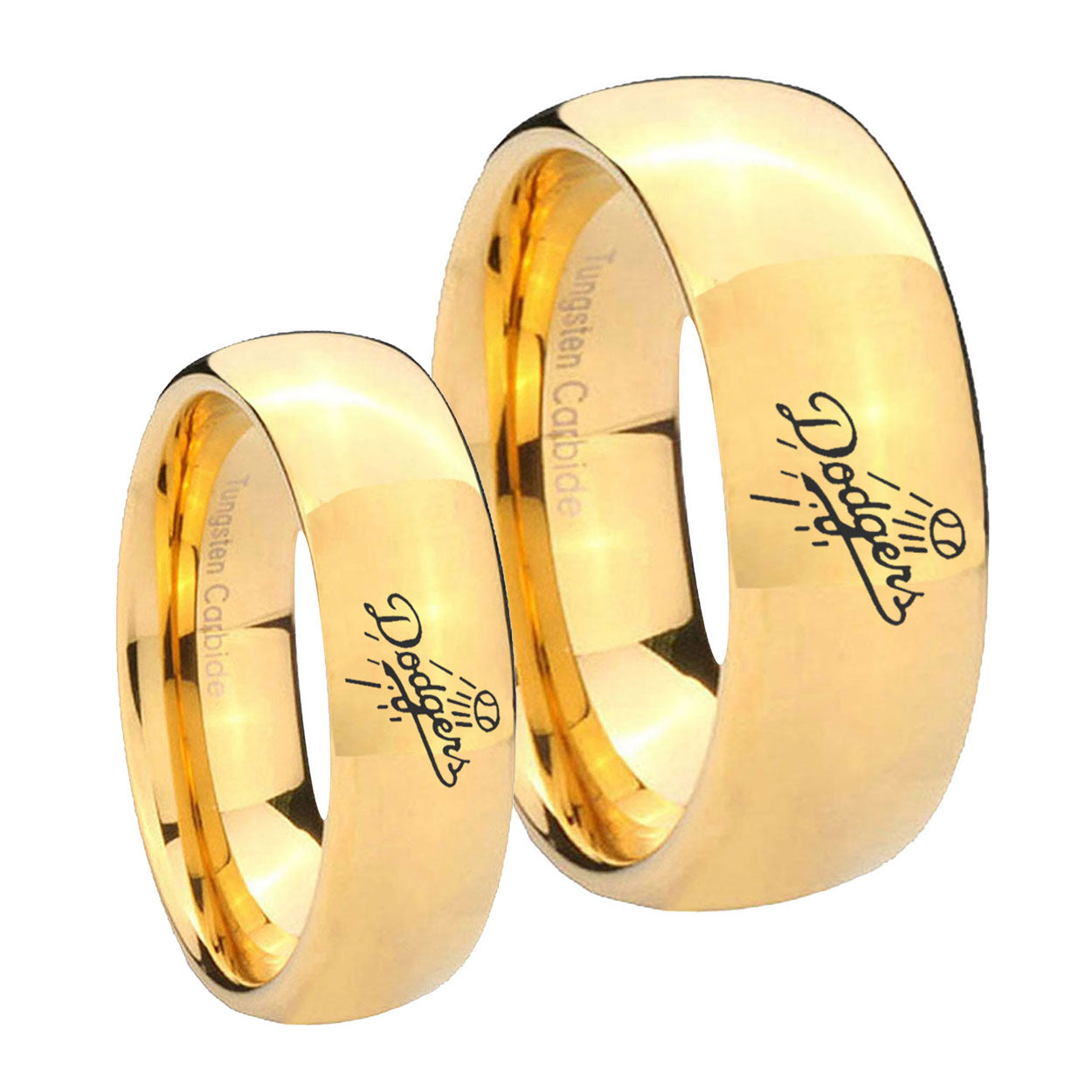 LA Dogers MLB Baseball Dome Gold Tungsten Matching Ring Set