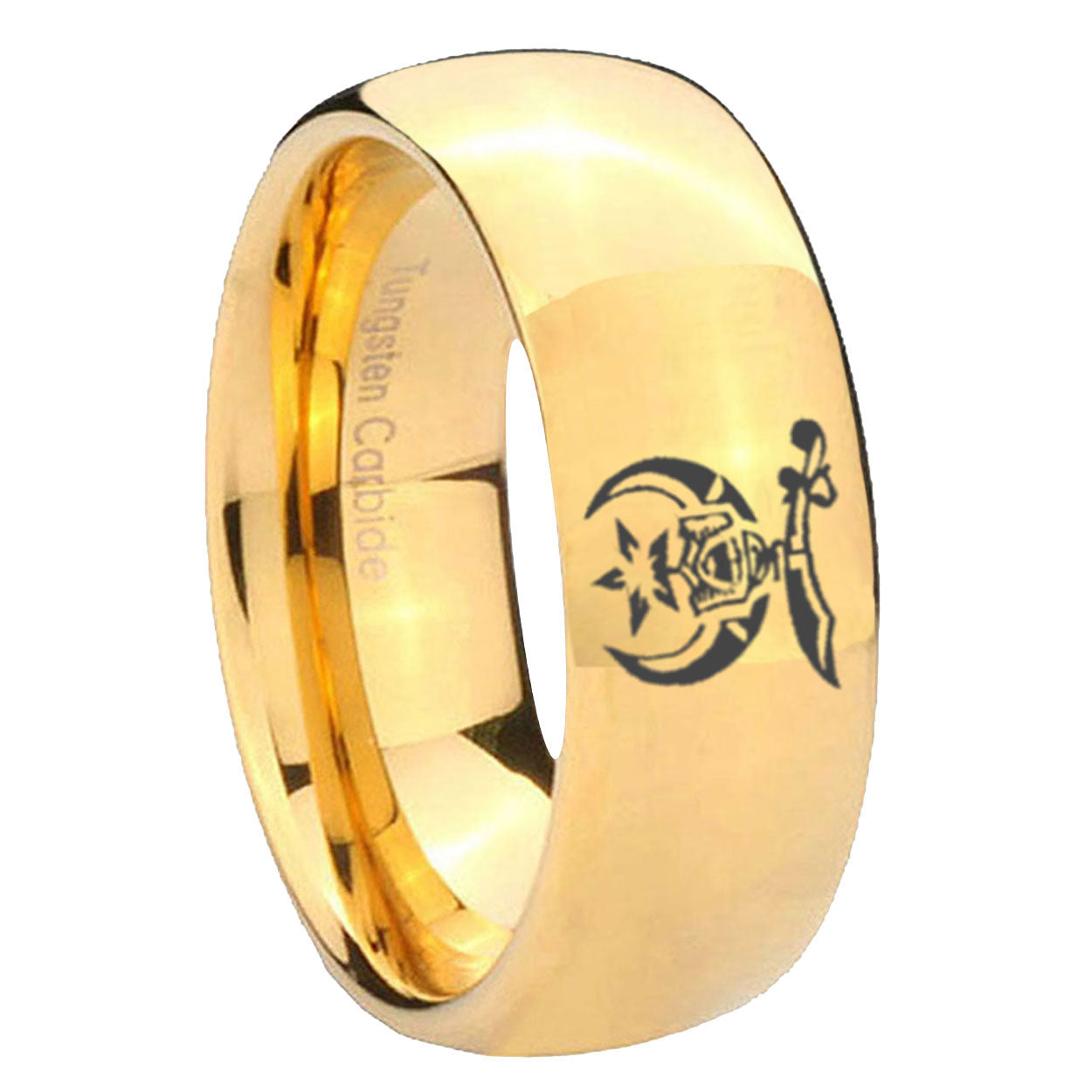 10mm Masonic Shriners Dome Gold Tungsten Carbide Anniversary Ring