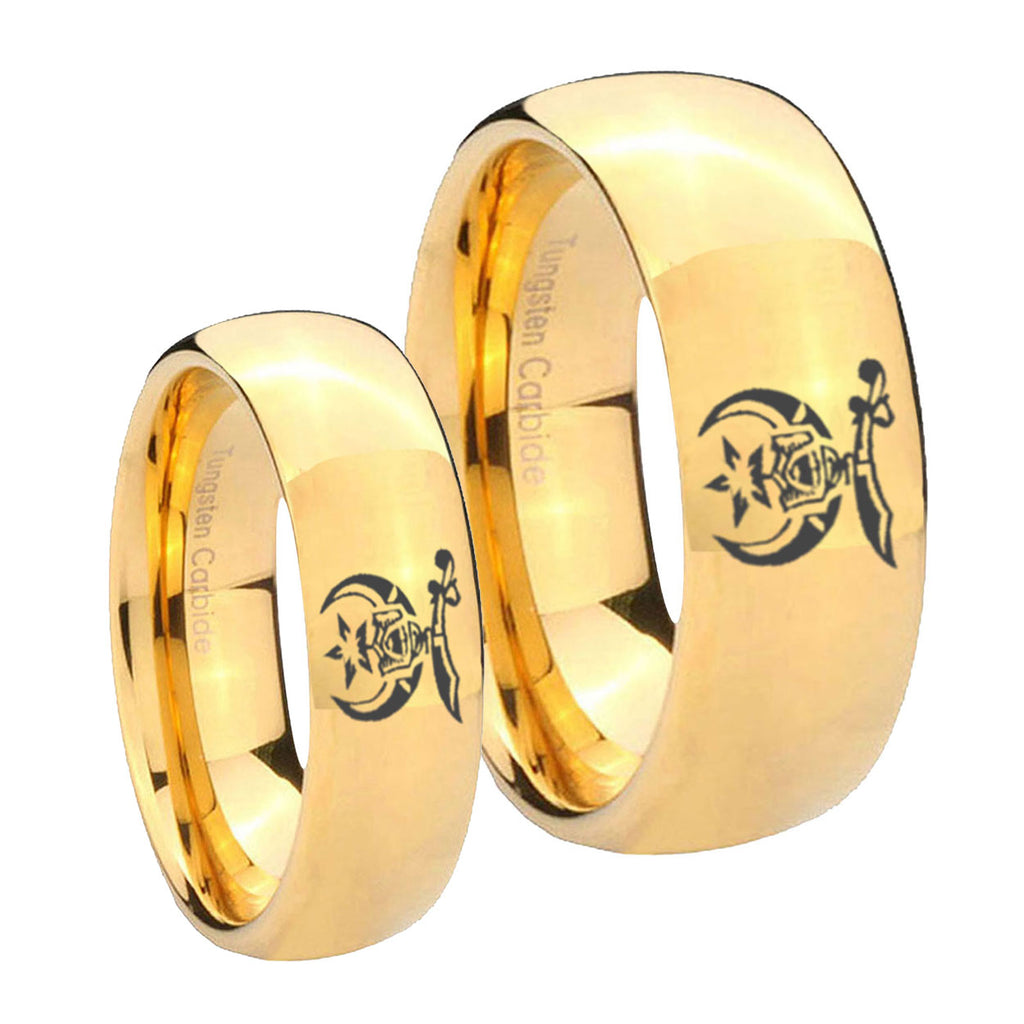 Masonic Shriners Dome Gold Tungsten His Hers Ring Set