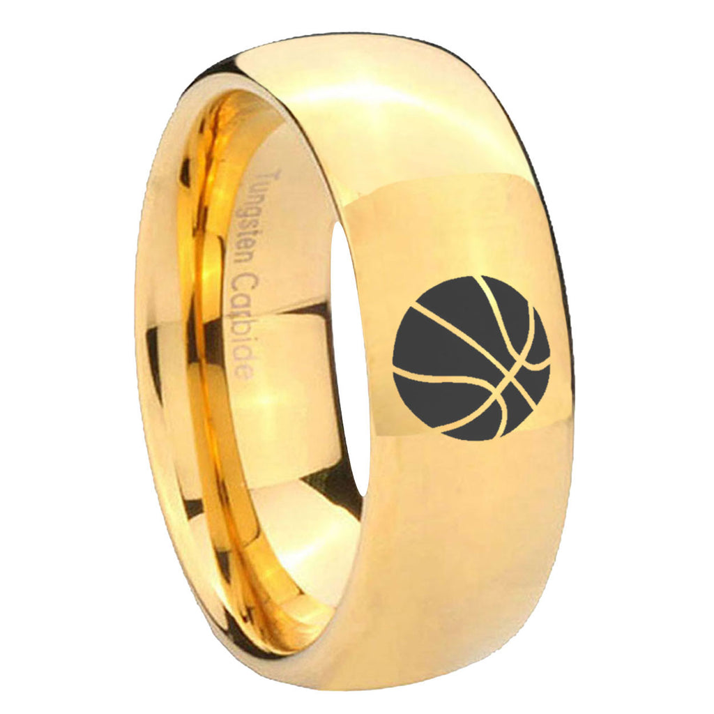 8MM Basketball Dome Polish Gold Tungsten Mens Ring